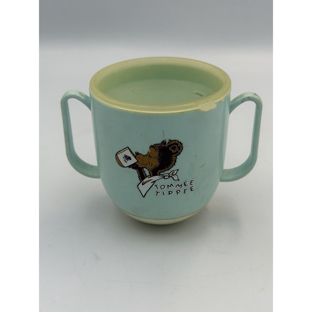 Vintage Tommee Tippee Bear Training Cup Double Handle Sippy Blue Retro